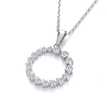 Silver Graduated Cubic Zirconia Circle of Life Pendant with Chain