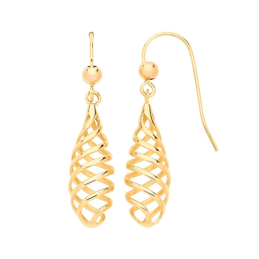 9ct Yellow Gold Spiral Fancy Drop Earrings