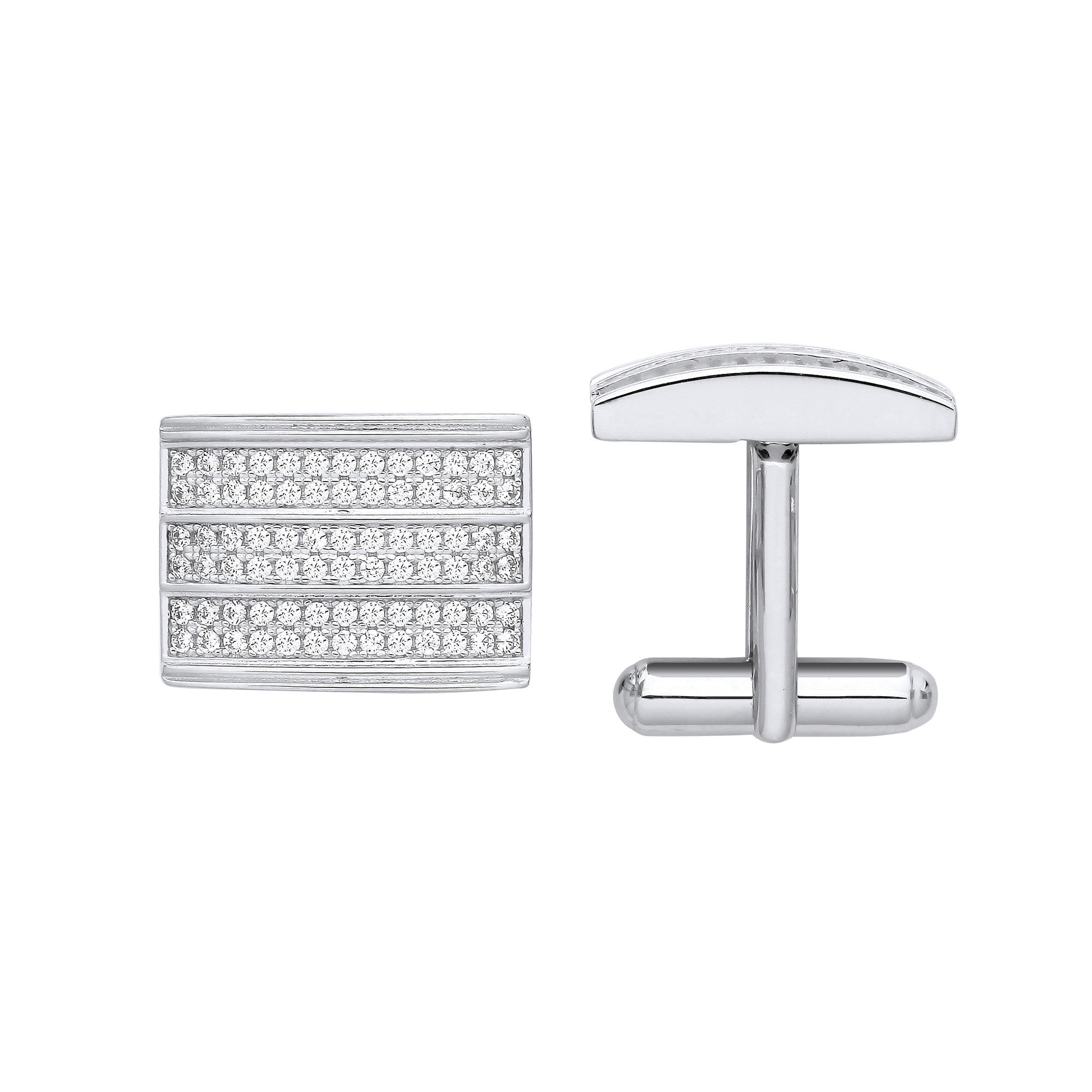 Sterling Silver Cubic Zirconia Rectangular Cufflinks