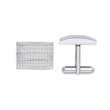 Sterling Silver Cubic Zirconia Rectangular Cufflinks