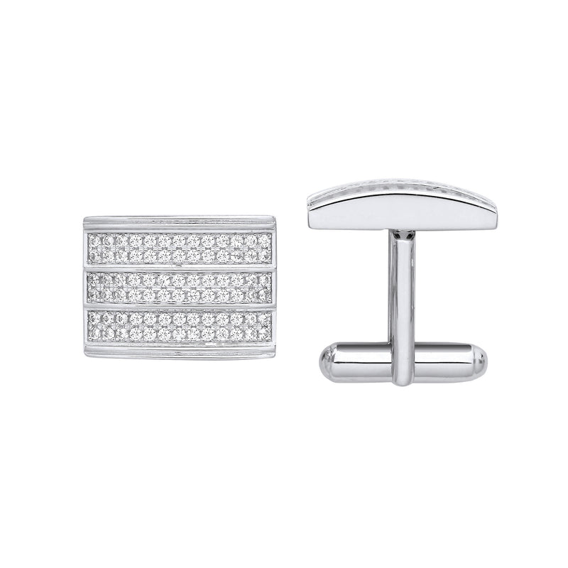 Sterling Silver Cubic Zirconia Rectangular Cufflinks