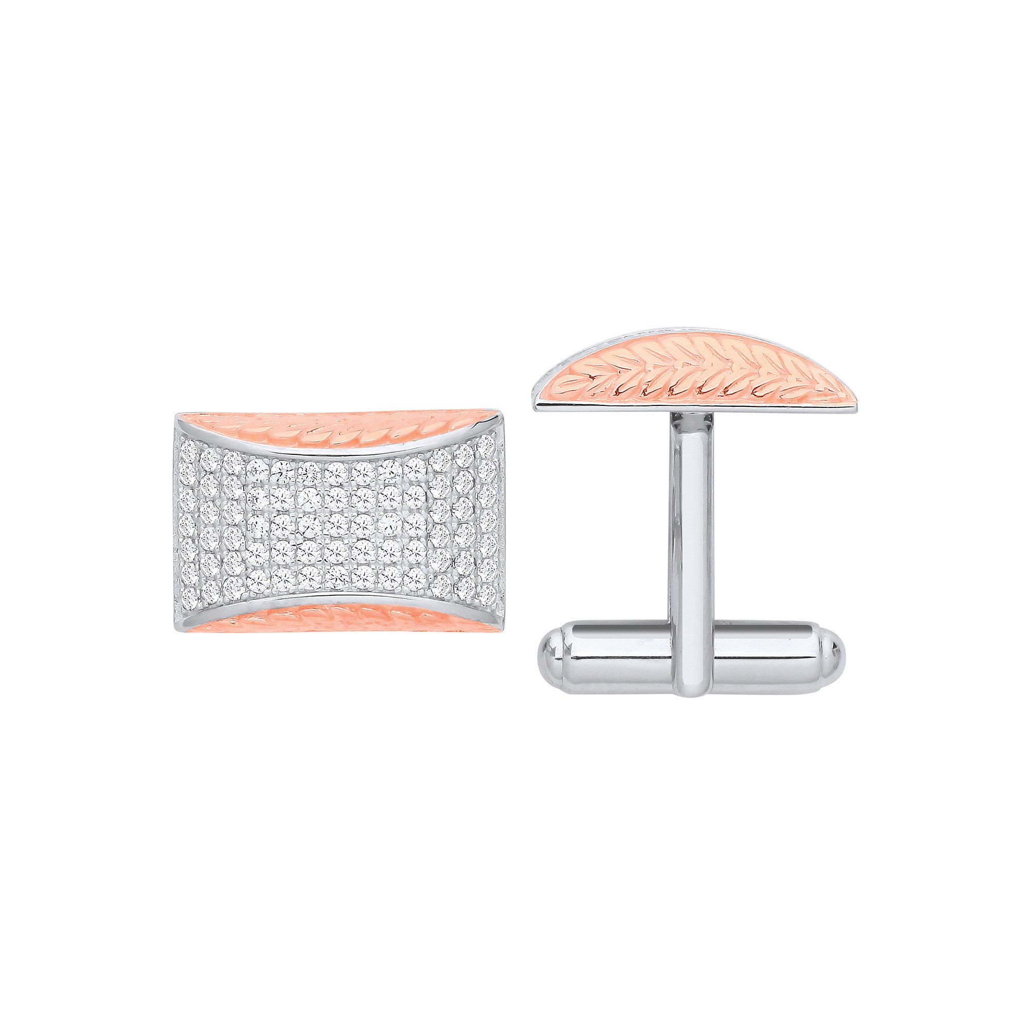 Sterling Silver & Rose Gold Plated Cubic Zirconia Cufflinks