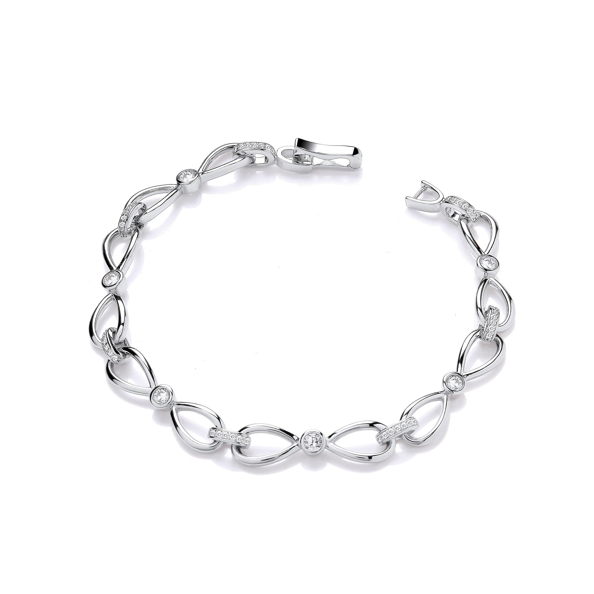 Sterling Silver Infinity Style & Rubover Cubic Zirconia Ladies Bracelet