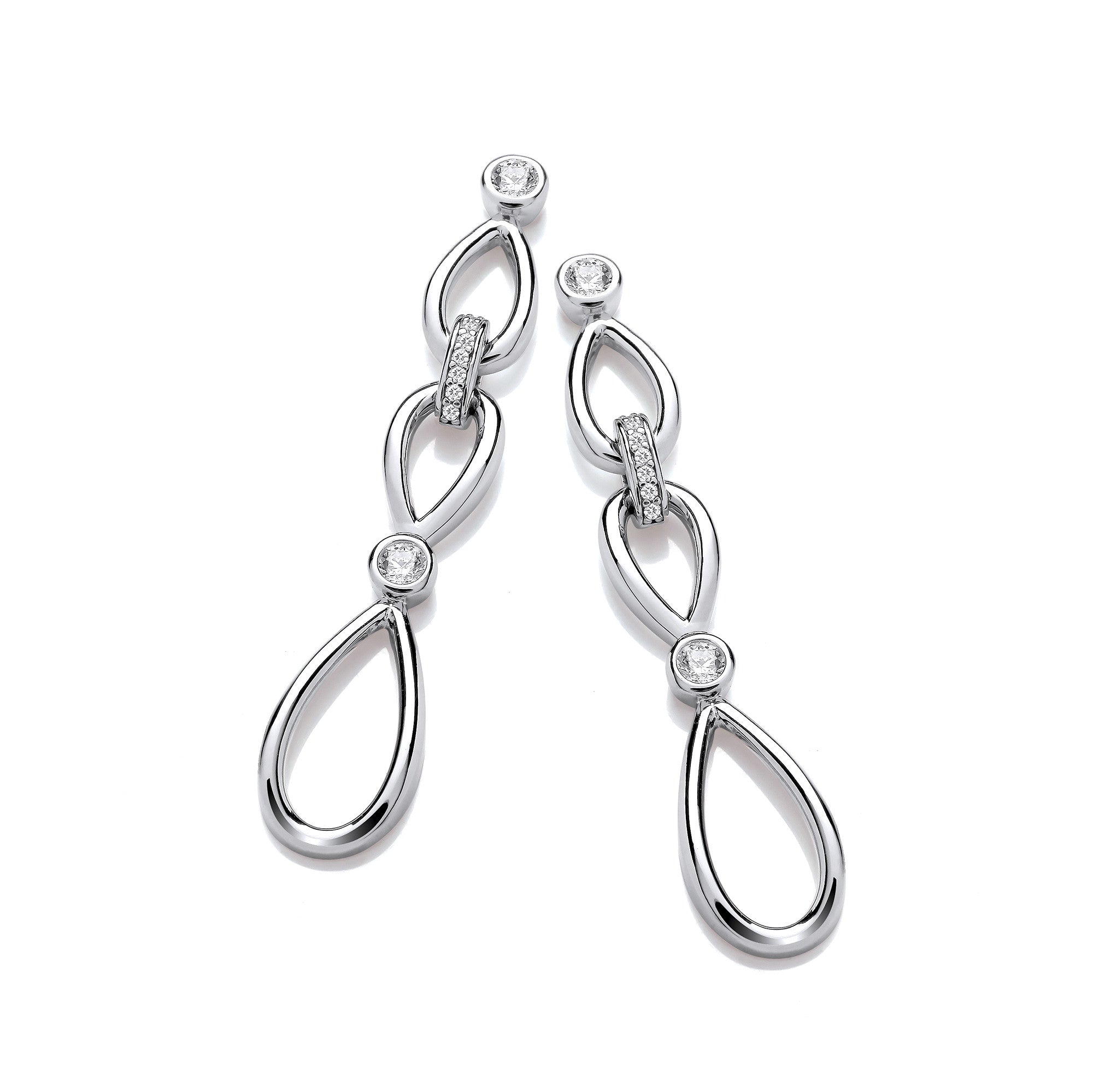 Pink & Clear Cubic Zirconia Silver Drop Earrings
