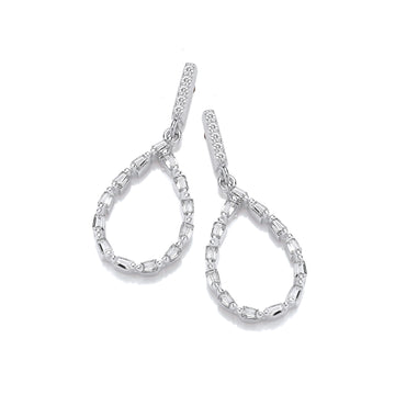 Teardrop Baguette Cubic Zirconia Silver Drop Earrings