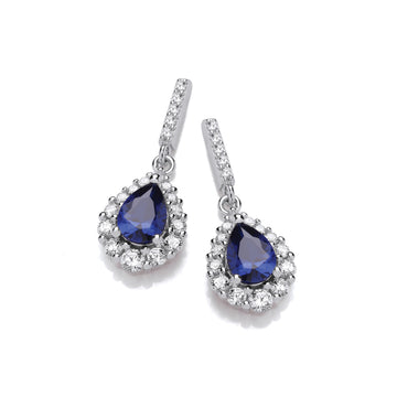 Blue Tear Drop CZ Silver Earrings