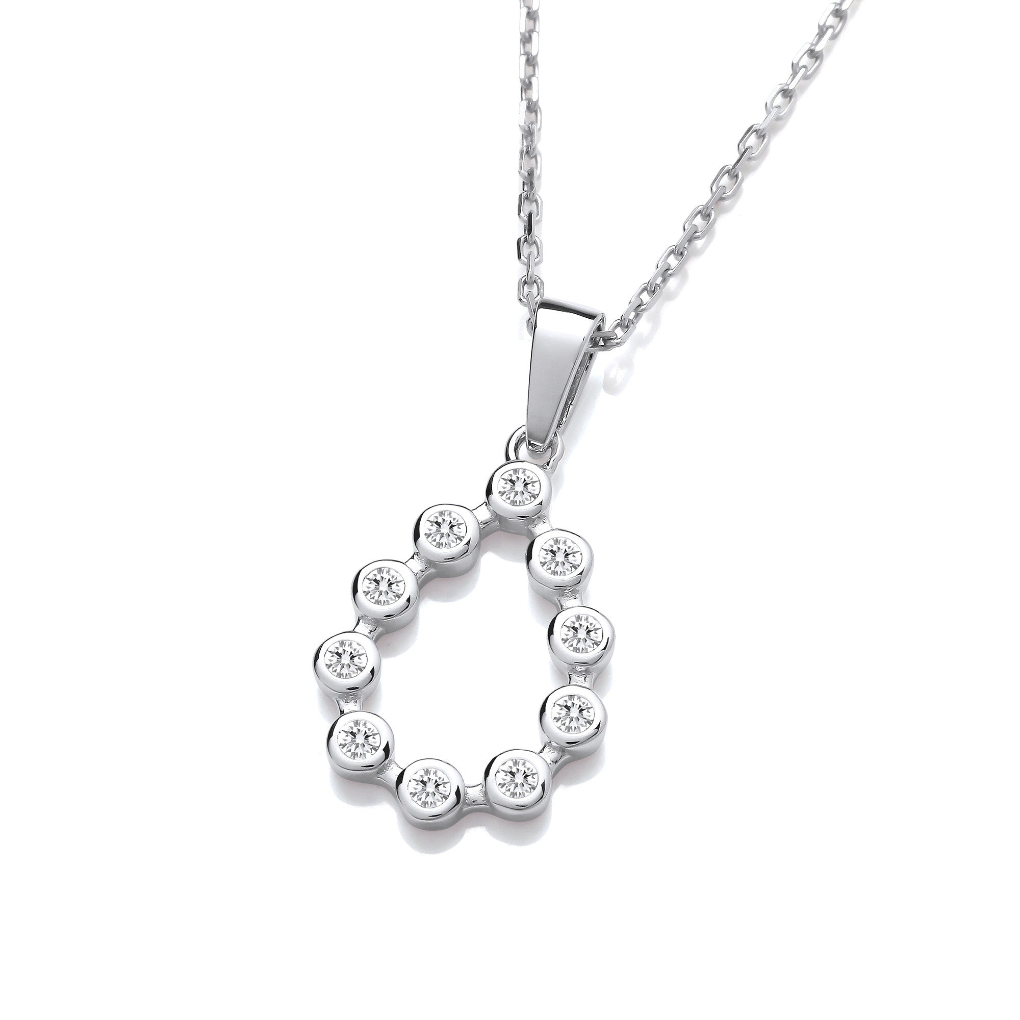 Silver Rubover Teardrop Cubic Zirconia Pendant with Chain
