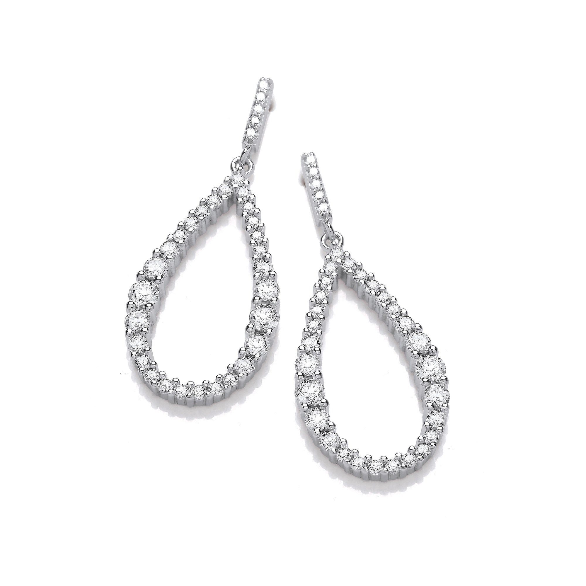 Silver Teardrop Cubic zirconia Long Earrings