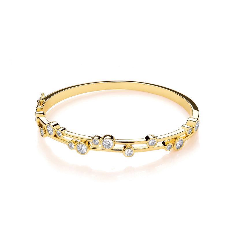 Gold-Plated Sterling Silver Rubover Cubic Zirconia Bangle