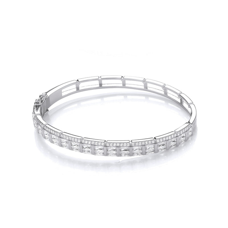 Sterling Silver Baguette & Round Cubic Zirconia Bangle