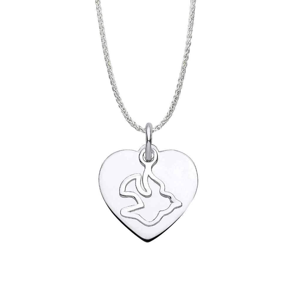 925 Sterling Silver Heart Necklace with Cut-Out Dove – Engravable Memorial Pendant