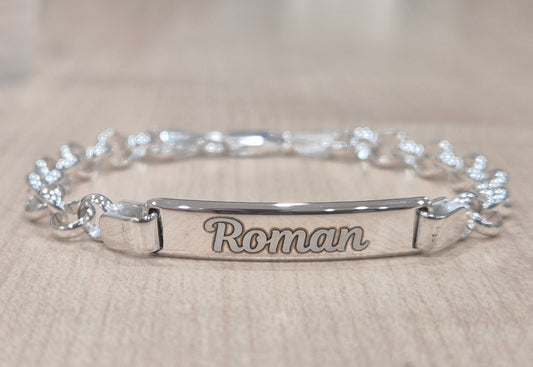 Sterling Silver 925 Baby ID Belecher Bracelet - 6.5 inch, Free Personalisation
