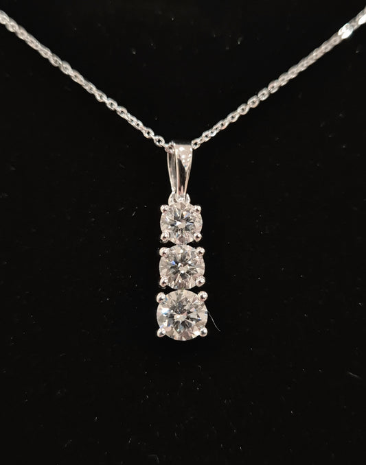 1ct Lab-Grown Diamond Three-Stone Pendant in 9ct White Gold