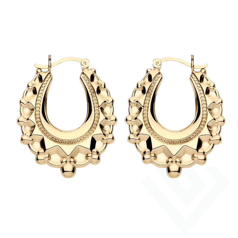 Gold Vermeil Sterling Silver Medium Spikey Oval Creole Earrings – 29.5mm x 24mm