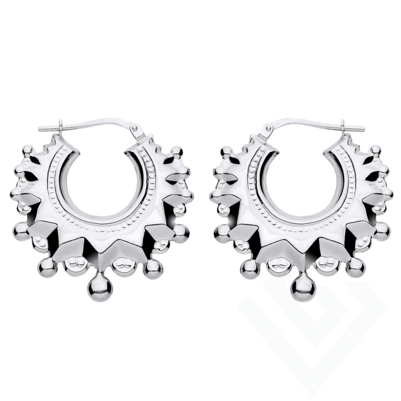 Sterling Silver Medium Spikey Round Creole Earrings – 28.4mm x 27.7mm