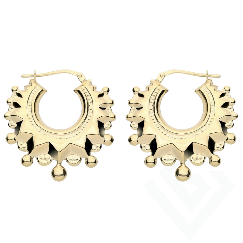 Gold Vermeil Sterling Silver 925 Medium Spikey Round Creole Earrings – 28.4mm x 27.7mm