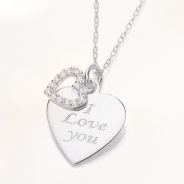 Sterling Silver 925 “I Love You” Cubic Zirconia Heart Pendant