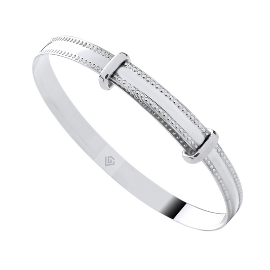 Sterling Silver 925 Expandable Baby Bangle with Beaded Edge Detail