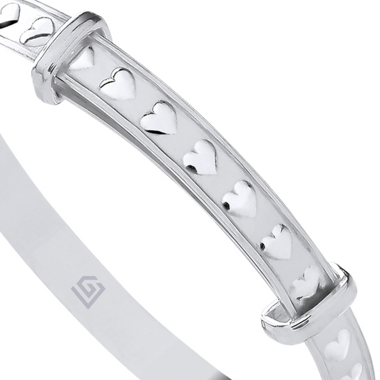 Sterling Silver 925 Expandable Baby Bangle with Heart Pattern