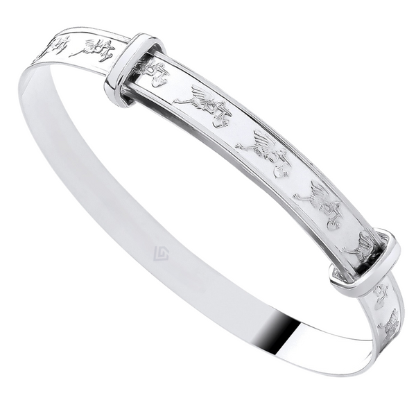 Sterling Silver 925 Expandable Baby Bangle with Cherub Motif Pattern