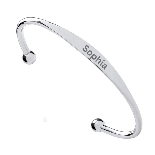 Sterling Silver Maidens ID Torque Bangle – Personalised 925 Silver Cuff Bracelet for Girls