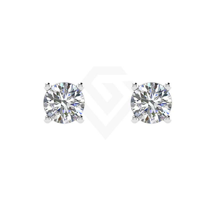 Round brilliant lab-grown diamond stud earrings in white gold, front view