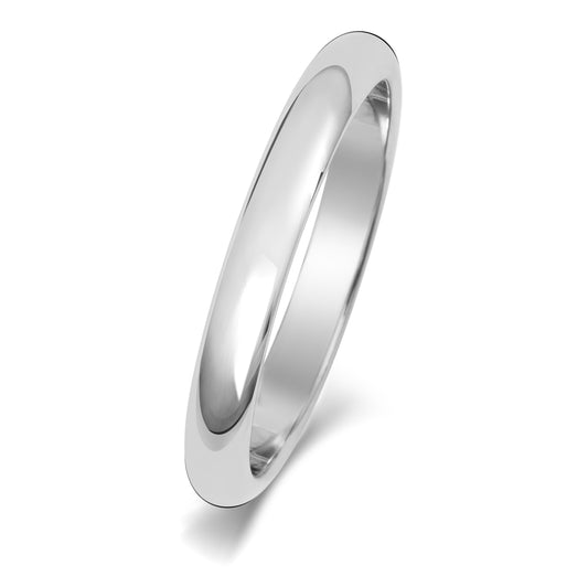 9ct White Gold D Shape Wedding Ring (2mm - 8mm)