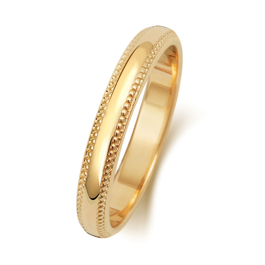 9ct Yellow Gold Milgrain D Shape Wedding Ring (3 m - 6mm)