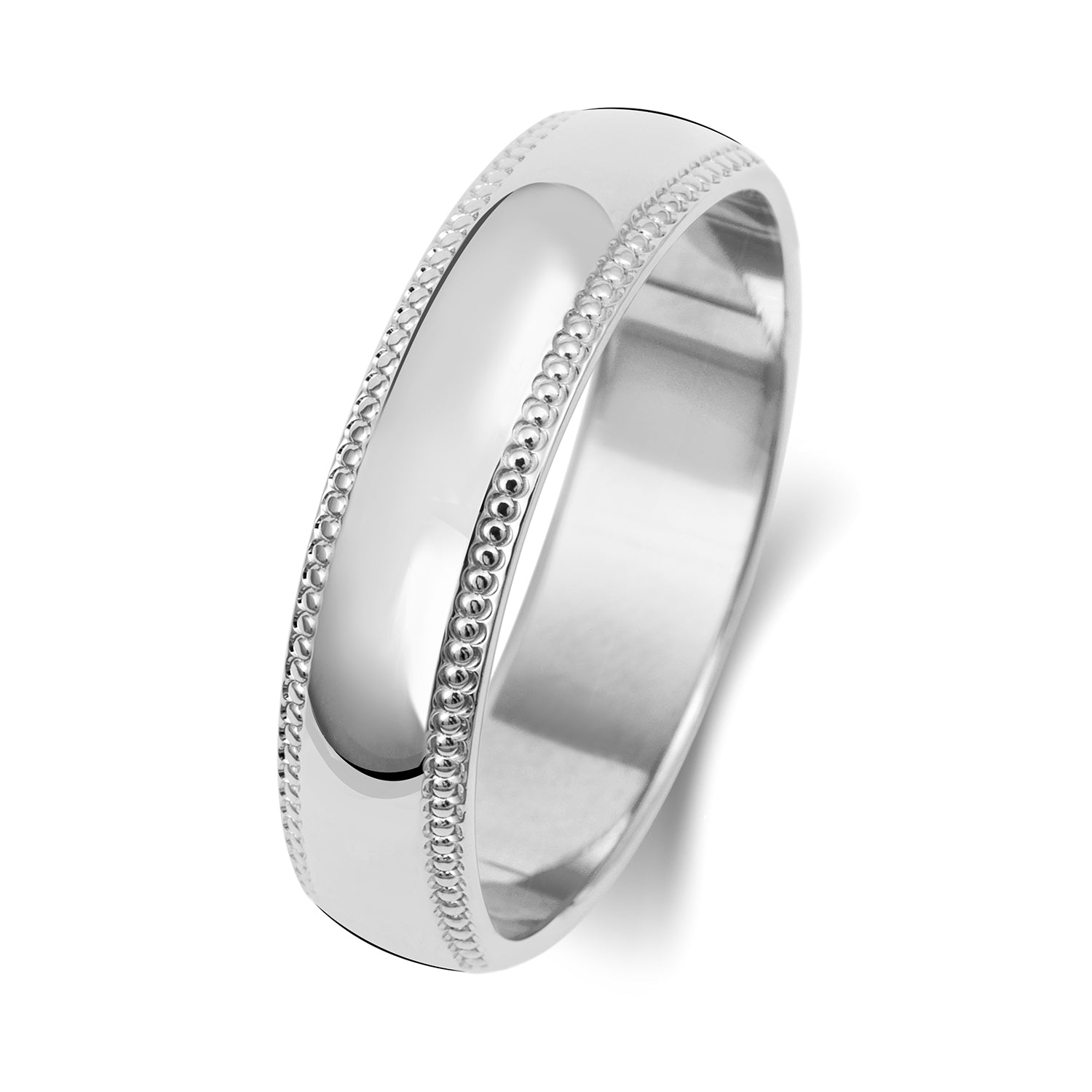 9ct White Gold Milgrain D Shape Wedding Ring (3 m - 6mm)