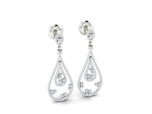 1.9ct Long Diamond Drop Earrings In 14ct White Gold