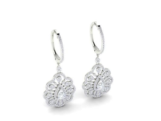 1.65ct Long Diamond Drop Earrings In 14ct White Gold