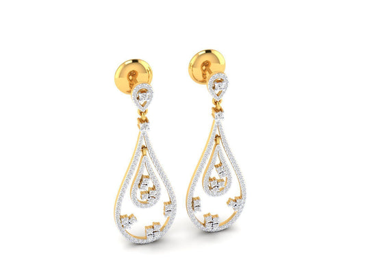 1.9ct Long Diamond Drop Earrings In 14ct Yellow Gold