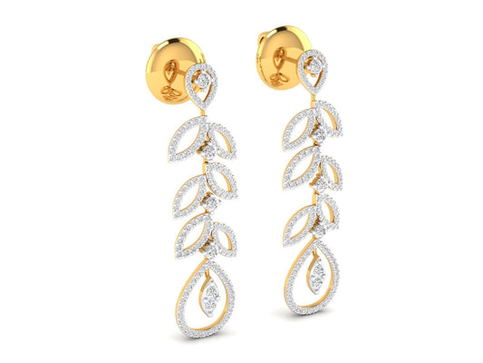 1.2ct Long Diamond Drop Earrings In 14ct Yellow Gold