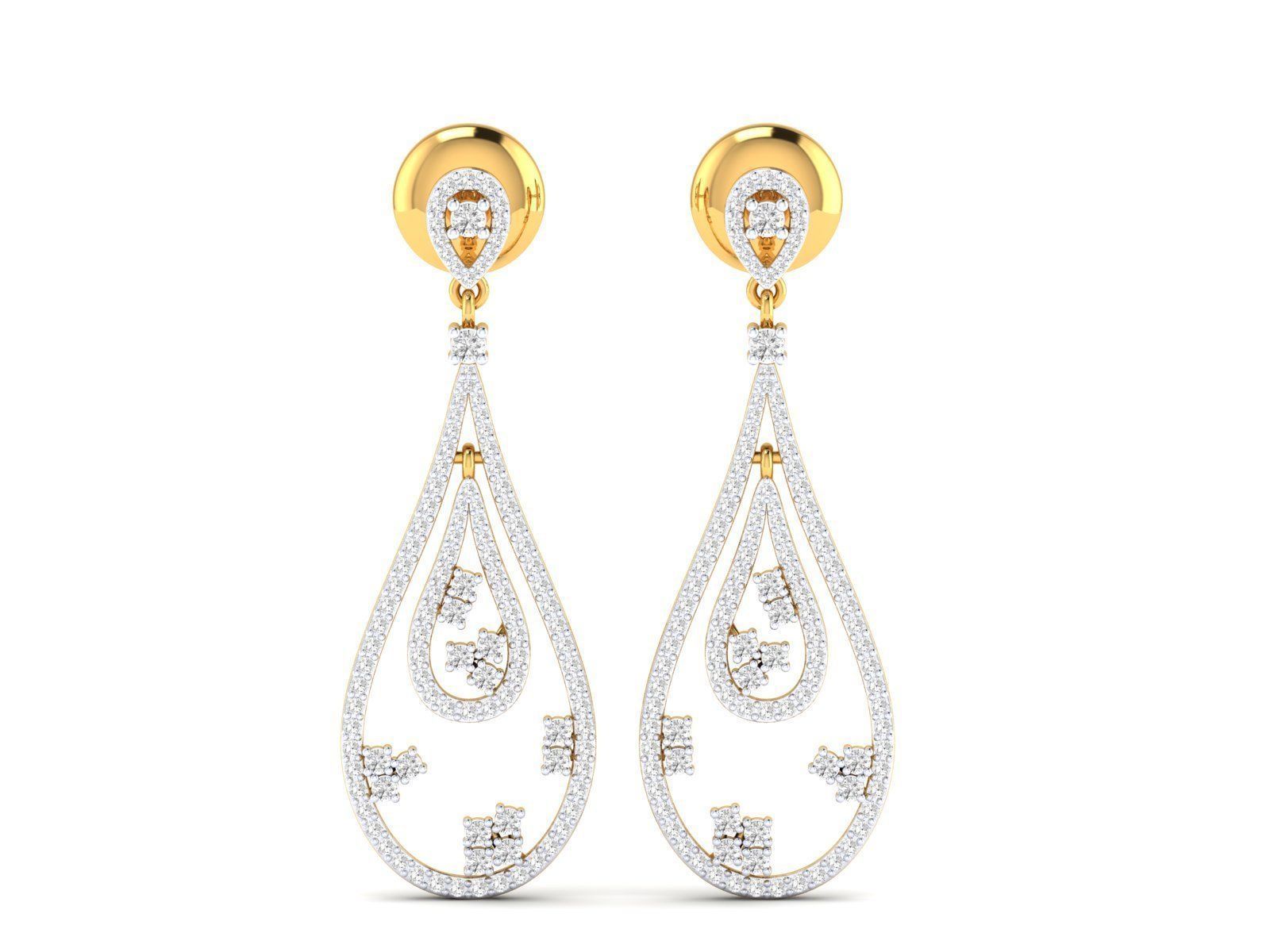 1.9ct Long Diamond Drop Earrings In 14ct Yellow Gold